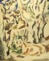 Untitled (Village with cows)