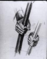 Study for "The Incident", Two hands with "rifles"