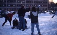 Snowball Fight Outside of Norris Hall