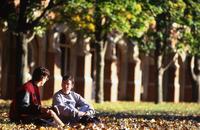 Students Sit Under the Trees on North Campus