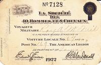 Roy McNeal's Membership Card for La Société des 40 Hommes et 8 Chevaux