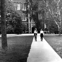 Susan J. Cavanaugh ’73 and Laurie J. Hultherg ’73 walking in front of ARH